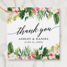 Étiquettes Cadeau Merci de calligraphie de Mariage floral tropical