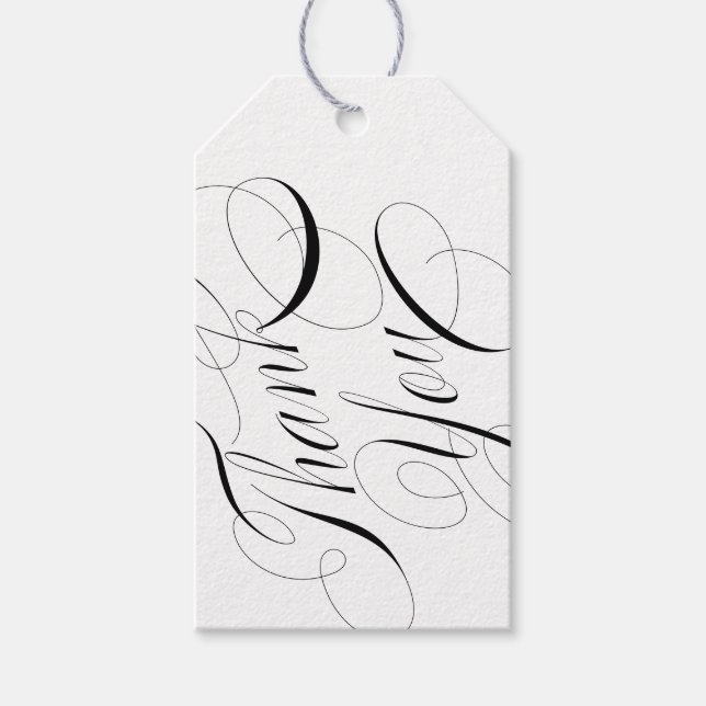 Étiquettes-cadeau Merci de calligraphie élégant noir et blanc (Devant)