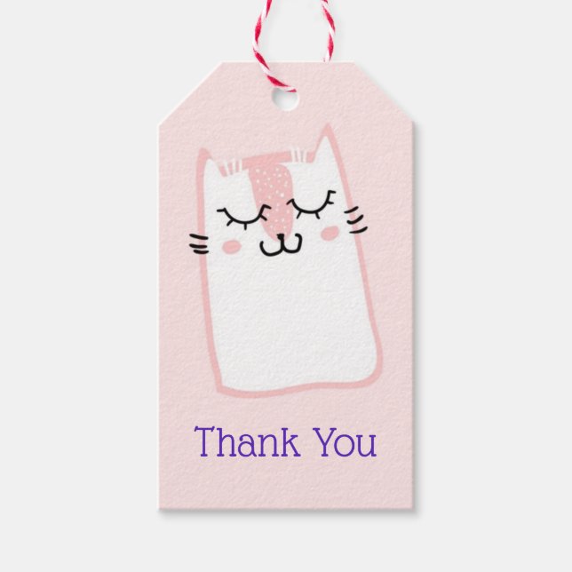 Étiquettes-cadeau Merci de chaton rose couchant (Devant)