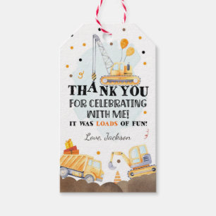 Étiquettes-cadeau Merci de construction Tag Truck Boy Anniversaire