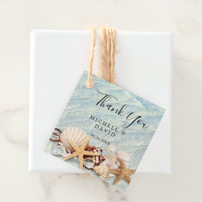 Étiquettes Cadeau Merci de coquillages Tropical Ocean Beach (En situation)