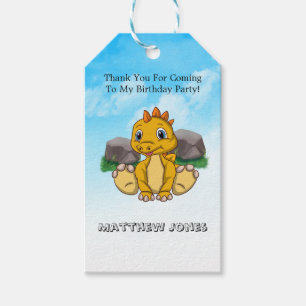 Étiquettes-cadeau Merci de dinosaure orange jaune