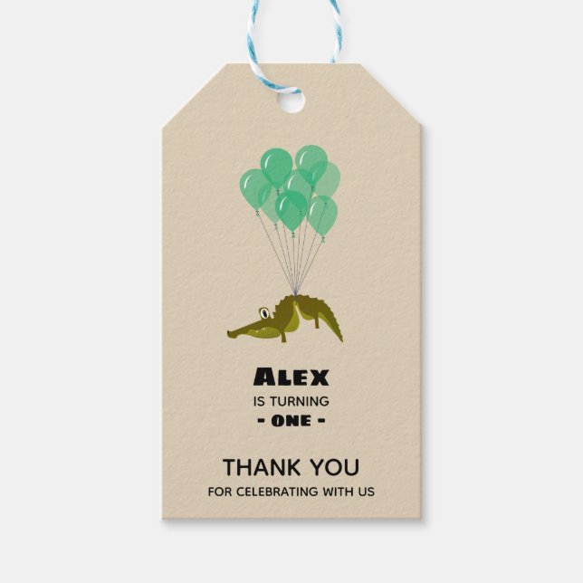 Étiquettes-cadeau Merci de fête d'anniversaire de crocodile (Devant)
