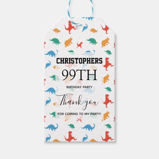 Étiquettes-cadeau Merci de fête d'anniversaire de Dinosaur (Devant)
