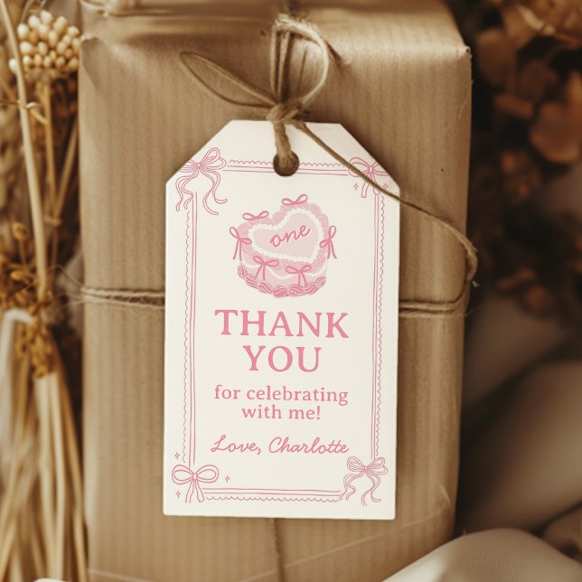 Étiquettes-cadeau Merci de fête d'anniversaire de la Bow rose (Créateur téléchargé)