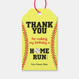 Étiquettes-cadeau Merci de fête d'anniversaire de softball