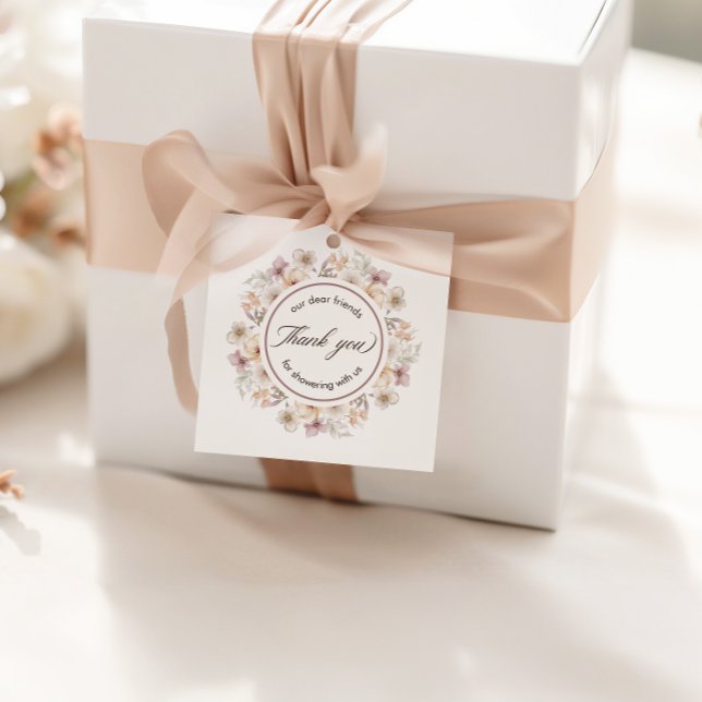 Étiquettes Cadeau Merci de Fête des mariées d'aquarelle florale chic (Chic Floral Watercolor Bridal Shower Thank You Favor Tags)