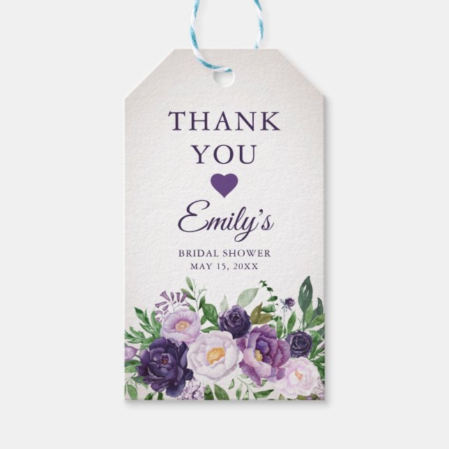 Étiquettes-cadeau Merci de Fête des mariées de Lavande violette (Devant)