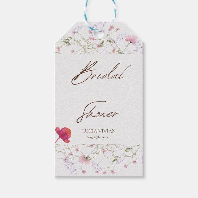 Étiquettes-cadeau Merci de Fête des mariées Fleur sauvage aquarelle (Devant)