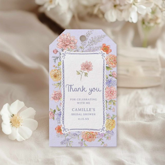Étiquettes-cadeau Merci de Fête des mariées floral Lilac (Purple Floral Bridal Shower Thank you favor tag)