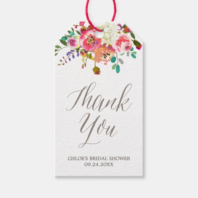 Étiquettes-cadeau Merci de Fête des mariées simple Bouquet d'aquarel (Devant)