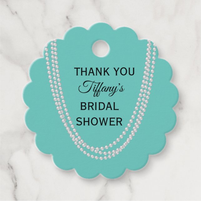Étiquettes Cadeau Merci de Fête des mariées Turquoise et Perles (Devant)