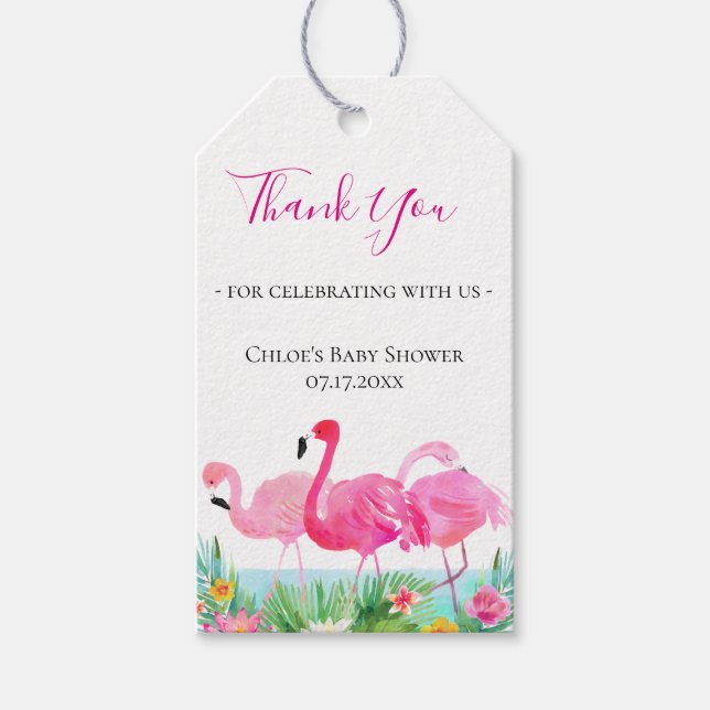 Étiquettes-cadeau Merci de Flamant rose rose floral tropical (Devant)