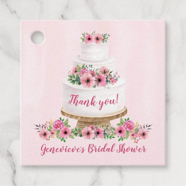 Étiquettes Cadeau Merci de gâteau Mariage rose Aquarelle (Devant)