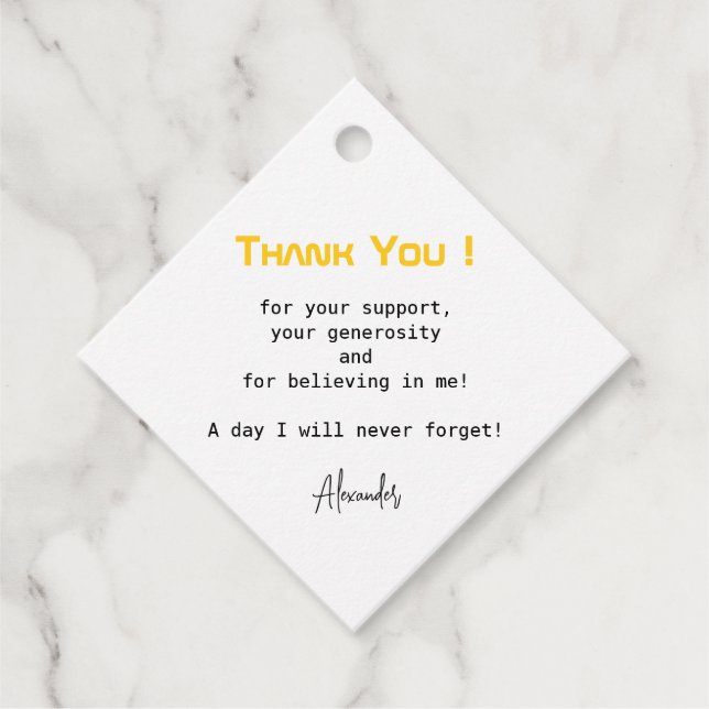 Étiquettes Cadeau Merci de graduation Black Gold de Script moderne (Devant)