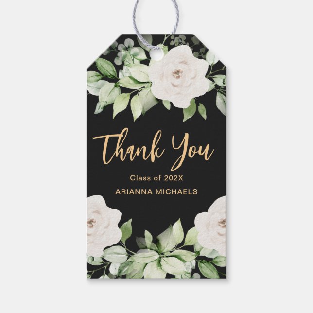 Étiquettes-cadeau Merci de graduation Botanique Floral 2024 Script (Devant)