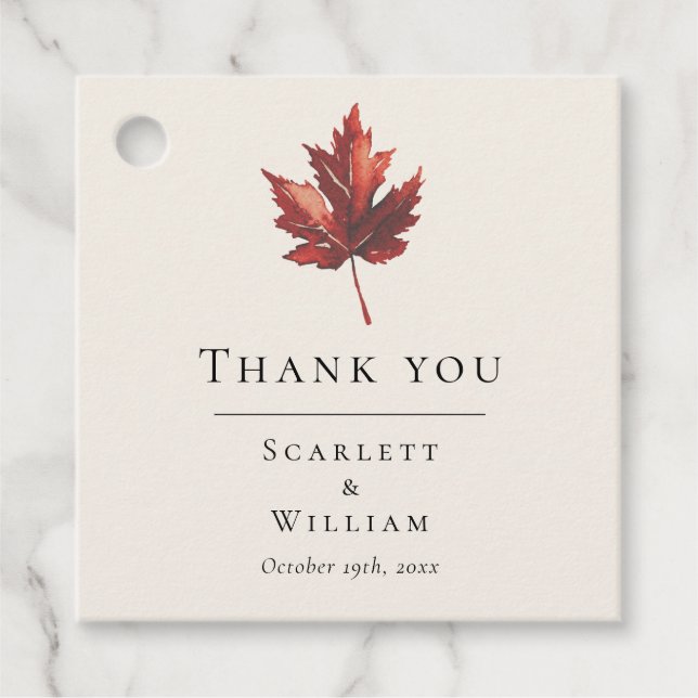 Étiquettes Cadeau Merci de Mariage à feuilles de chute minimes (Devant)