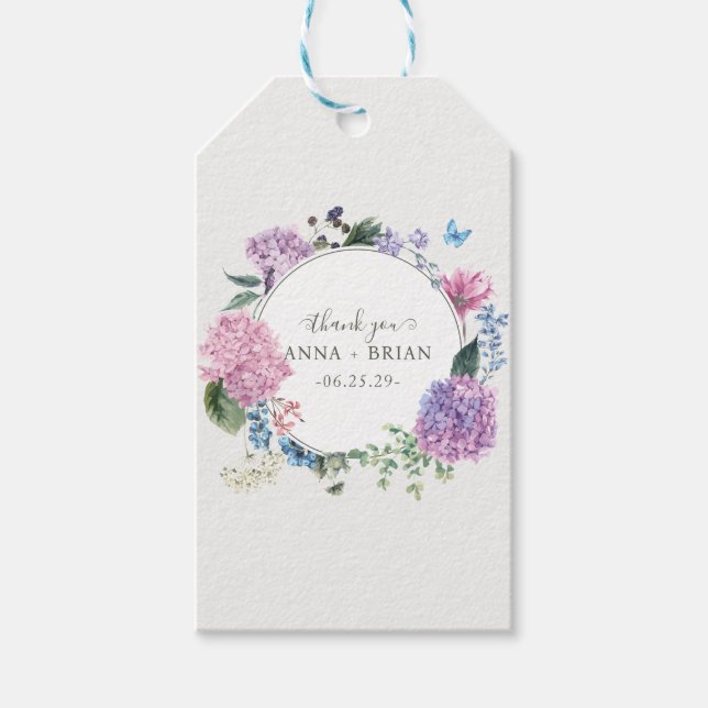 Étiquettes-cadeau Merci de Mariage à la main de l'Hydrangea (Devant)