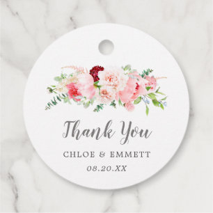 Étiquettes Cadeau Merci de Mariage à pignon rose