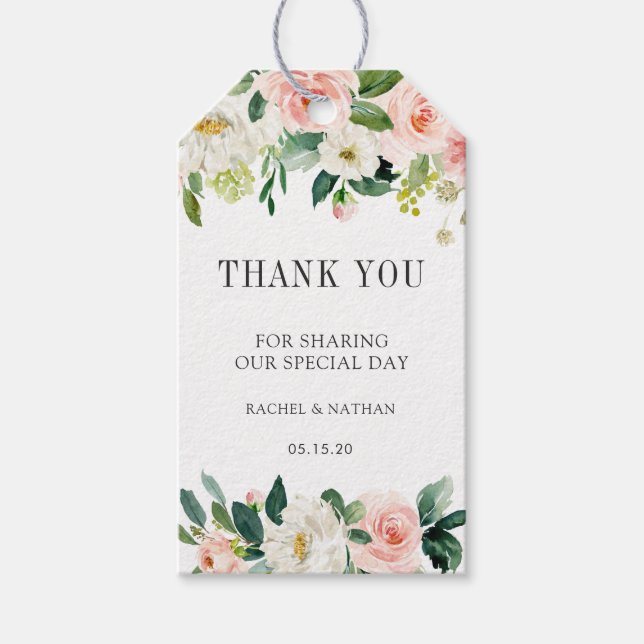 Étiquettes-cadeau Merci de Mariage d'aquarelle en fleurs blanches (Devant)