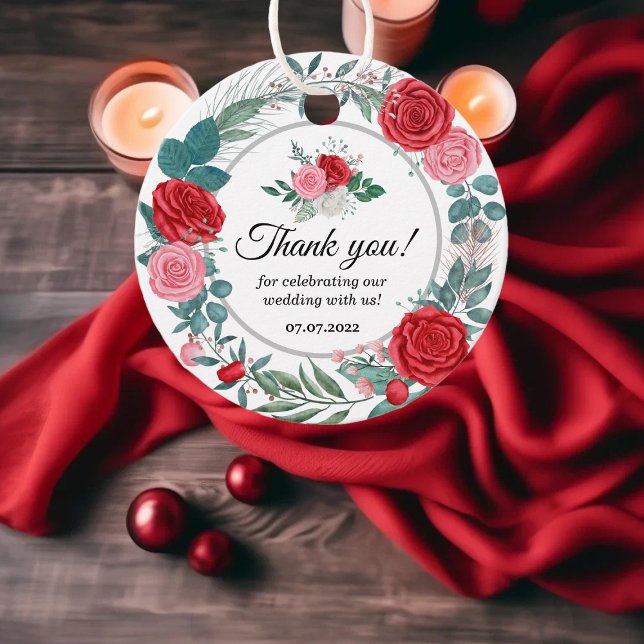 Étiquettes Cadeau Merci de Mariage d'aquarelle rouge (Créateur téléchargé)