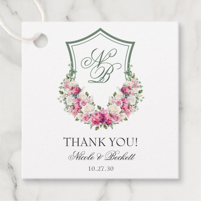 Étiquettes Cadeau Merci de Mariage de crête rose (Devant)