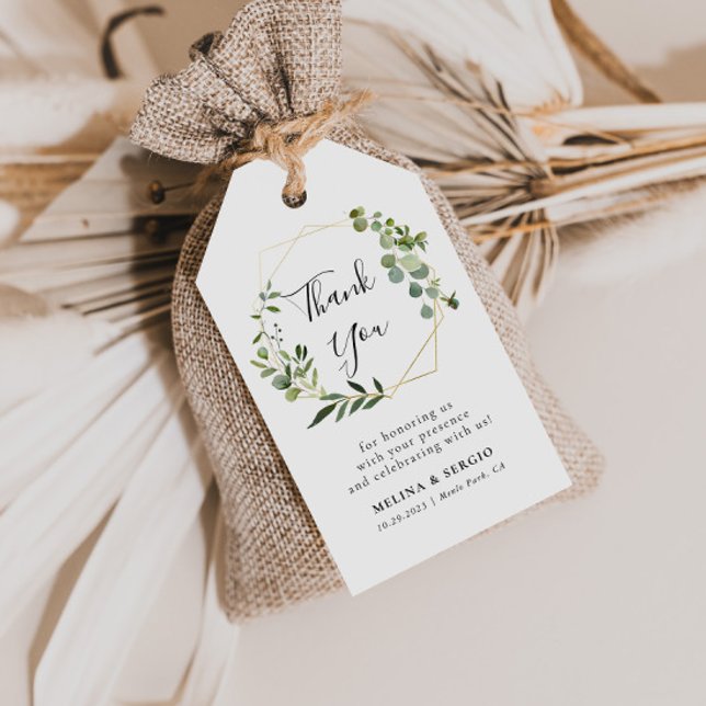 Étiquettes-cadeau Merci de Mariage de feuilles Eucalyptus vert géomé (Créateur téléchargé)