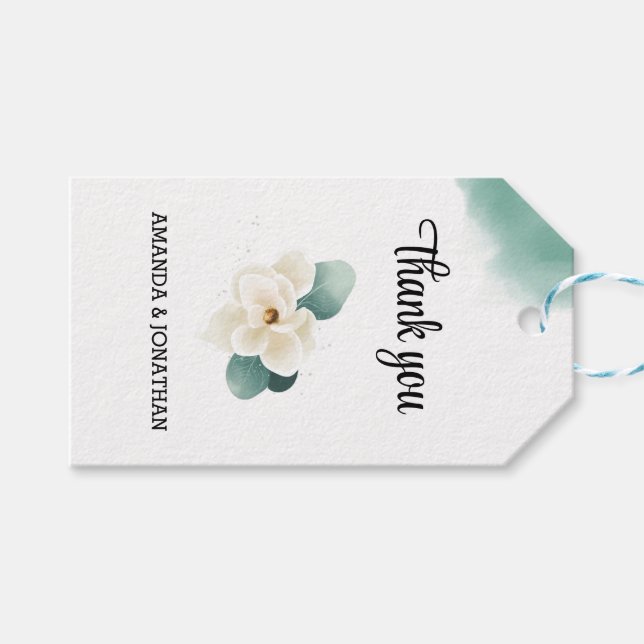 Étiquettes-cadeau Merci de Mariage de Magnolia blanc personnalisé (Devant (Horizontal))