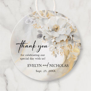 Étiquettes Cadeau Merci de Mariage de pivoine de couleur gris or