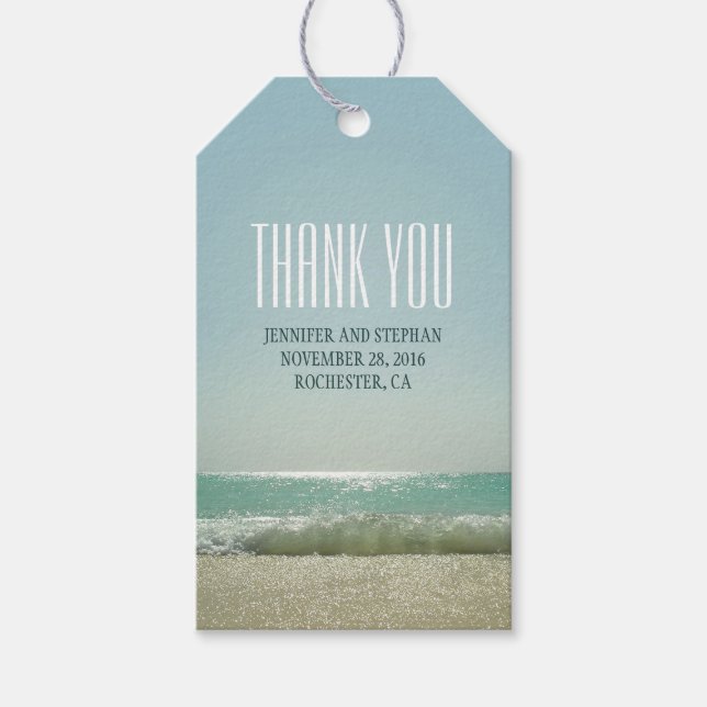 Étiquettes-cadeau Merci de mariage de plage (Devant)