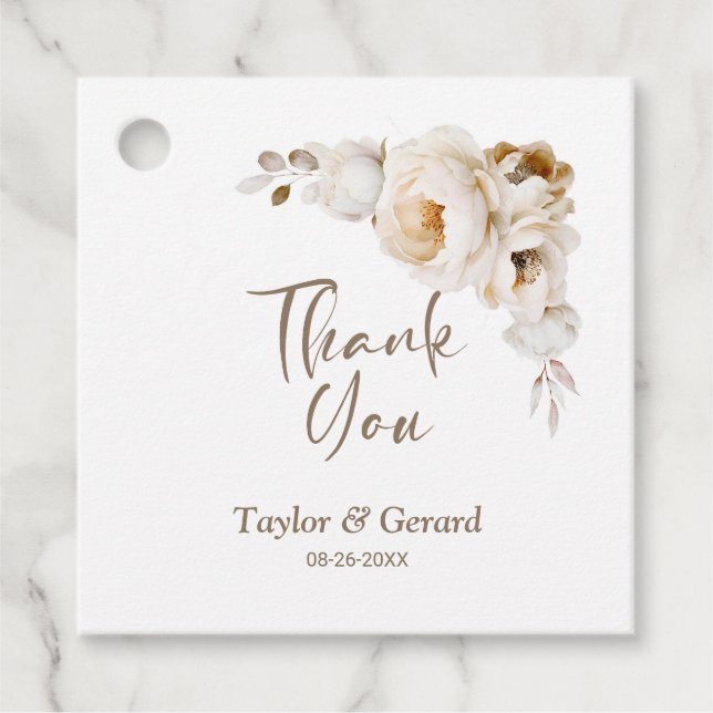 Étiquettes Cadeau Merci de Mariage floral rustique (Devant)