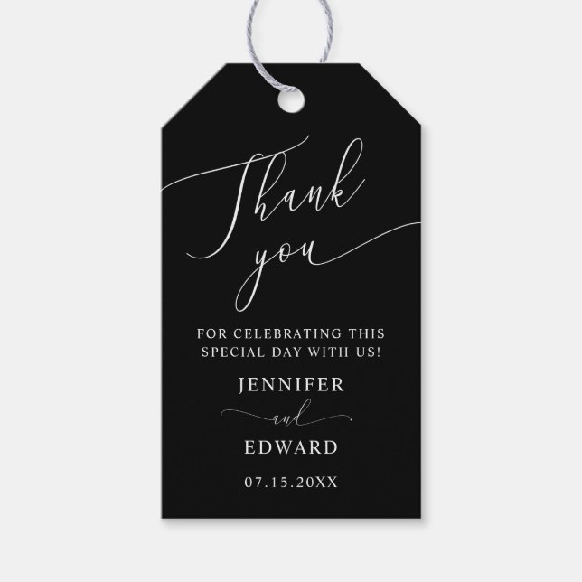 Étiquettes-cadeau Merci de Mariage minimal noir (Devant)