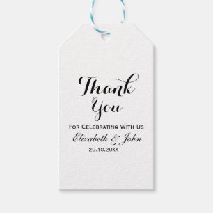 Étiquettes-cadeau Merci de mariage noir blanc élégant