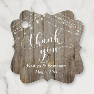 Étiquettes Cadeau Merci de mariage personnalisé Bois rustique et lum