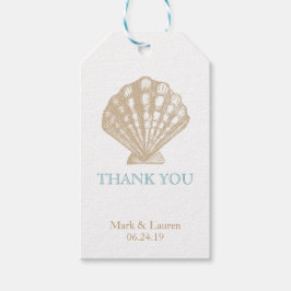 Étiquettes-cadeau Merci de mariage Seashell Nautical Tan/Aqua Beach