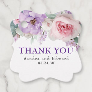 Étiquettes Cadeau Merci de Mariage végétal rose et violet