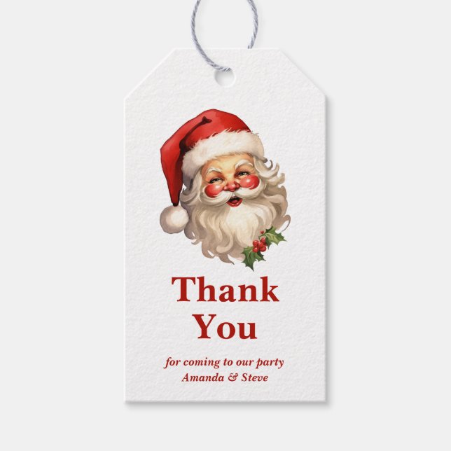 Étiquettes-cadeau Merci de Noël rétro Holly Jolly Santa Claus (Devant)