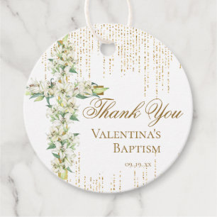 Étiquettes Cadeau Merci de Parties scintillant en or de croix floral