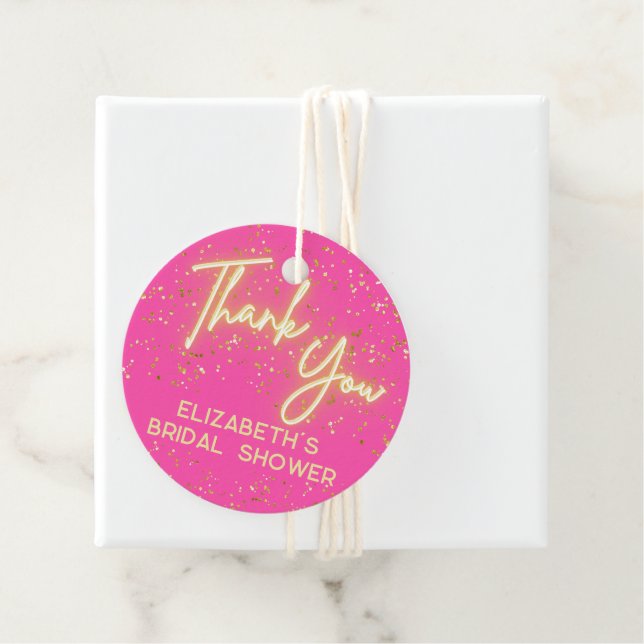 Étiquettes Cadeau Merci de Parties scintillant moderne rose chaud (En situation)