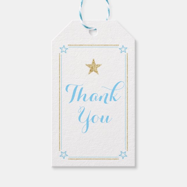 Étiquettes-cadeau Merci de Parties scintillant Star Blue Gold (Devant)