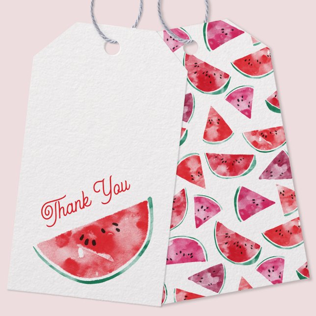Étiquettes-cadeau Merci de pastèque (Watercolor watermelon themed gift or party favor tag)