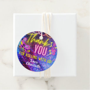 Étiquettes Cadeau Merci de patinage à roulettes rose Retro Neon