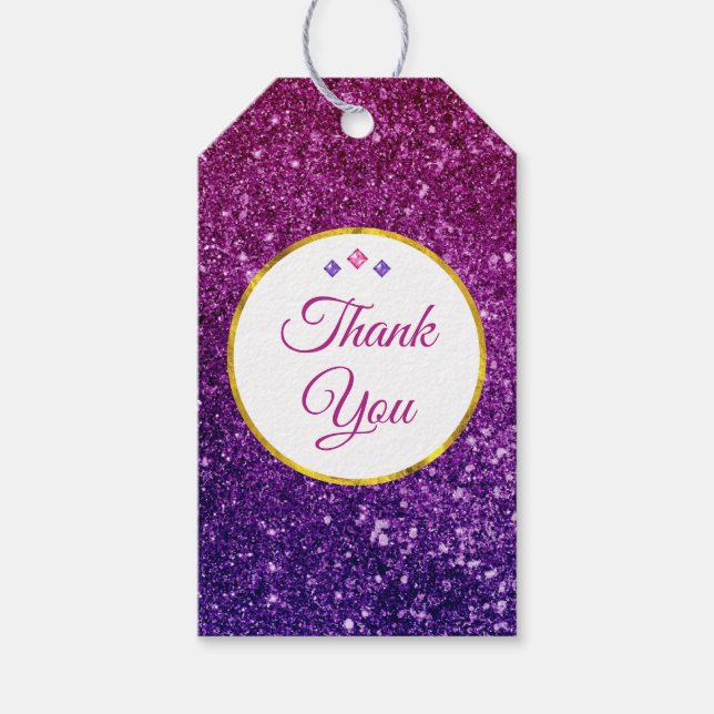 Étiquettes-cadeau Merci de pierres étincelantes rose et violet (Devant)