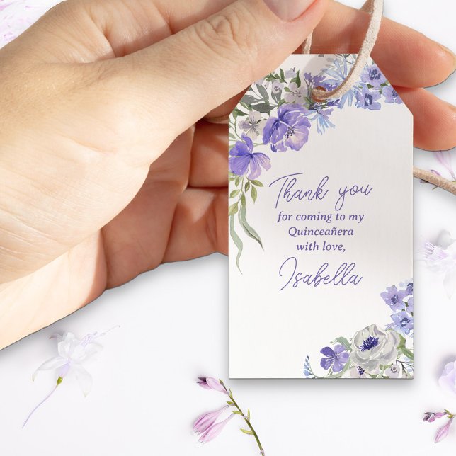 Étiquettes-cadeau Merci de Quinceanera Floral Violet (Créateur téléchargé)