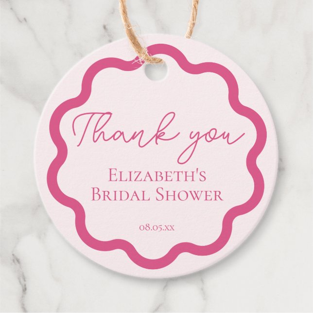 Étiquettes Cadeau Merci de script circulaire rose rose rétro (Devant)
