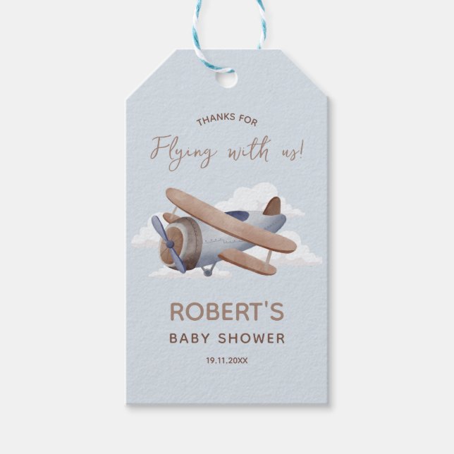Étiquettes-cadeau Merci de voler avec nous Baby shower d'avion (Devant)
