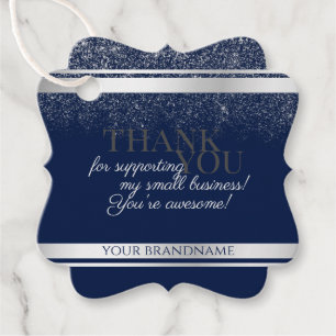 Étiquettes Cadeau Merci d'emballage élégant bleu foncé et argent