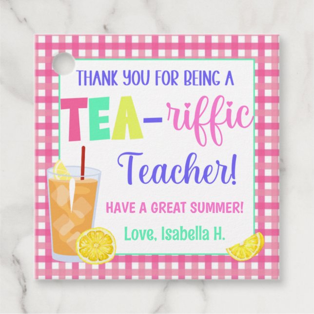 Étiquettes Cadeau Merci d'être un enseignant de Tea-Riffing (Devant)