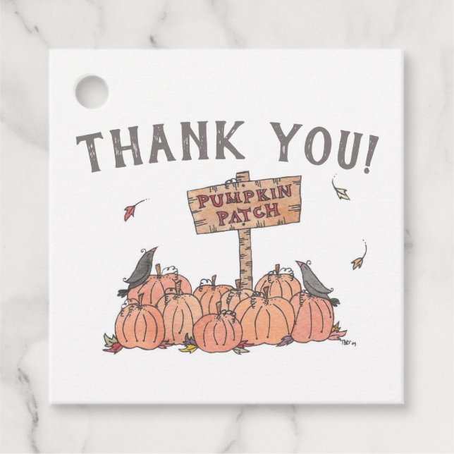 Étiquettes Cadeau Merci d'illustration de patchs citrouille (Devant)