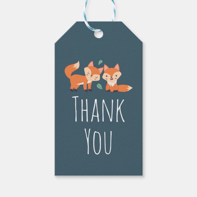 Étiquettes-cadeau Merci d'illustration graphique de renards orange m (Devant)